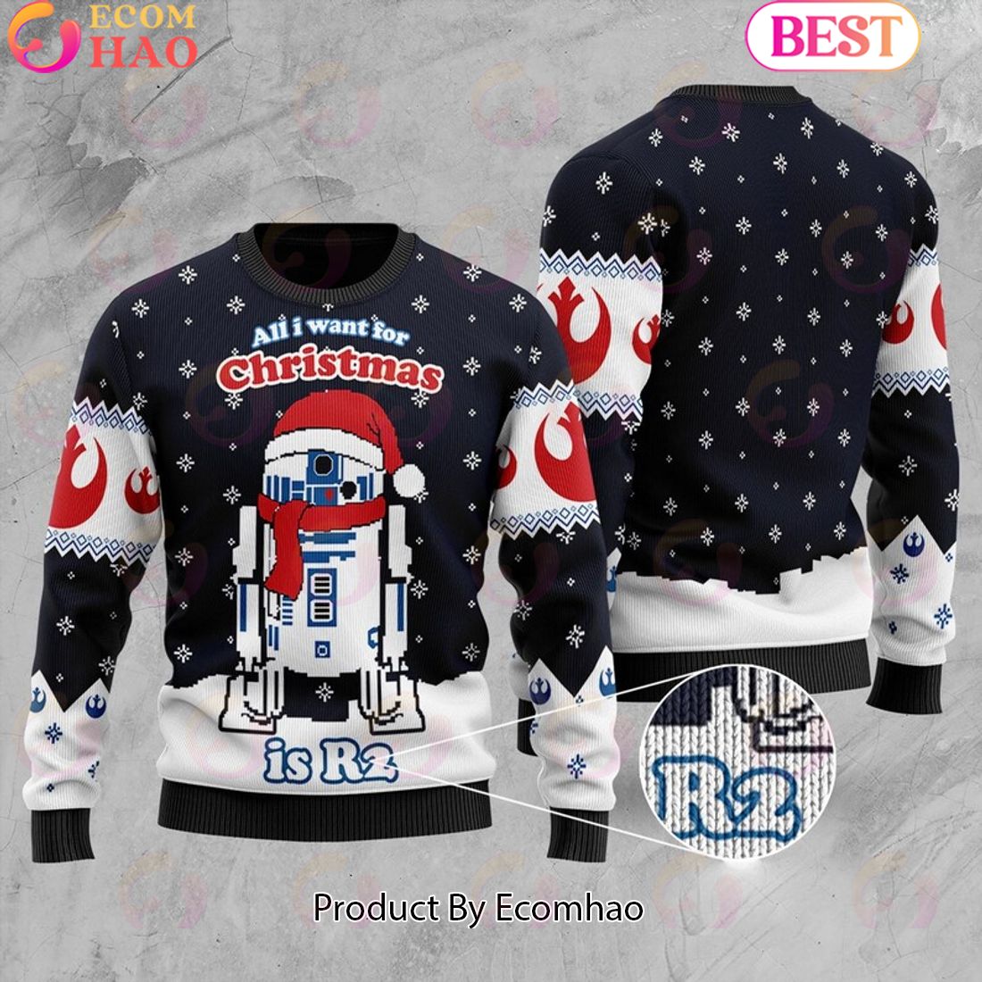 Navy Star Wars Christmas 3D Ugly Sweater