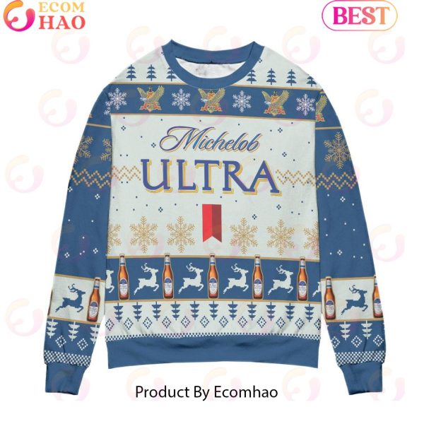 Michelob ULTRA Snowflake Reindeer Pattern Ugly Christmas Sweater – All Over Print 3D Sweater