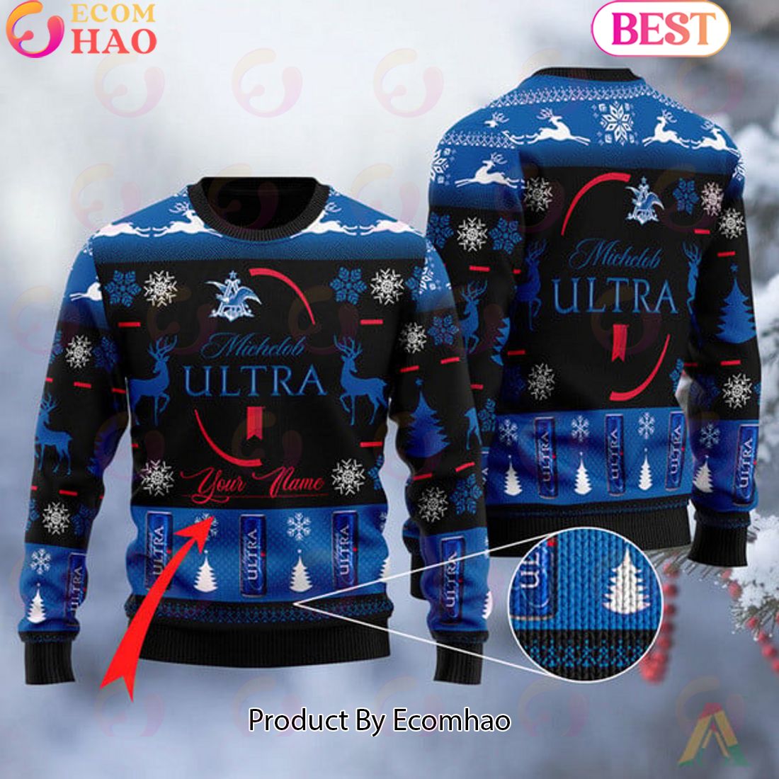 Personalized Black Michelob ULTRA Ugly Sweater