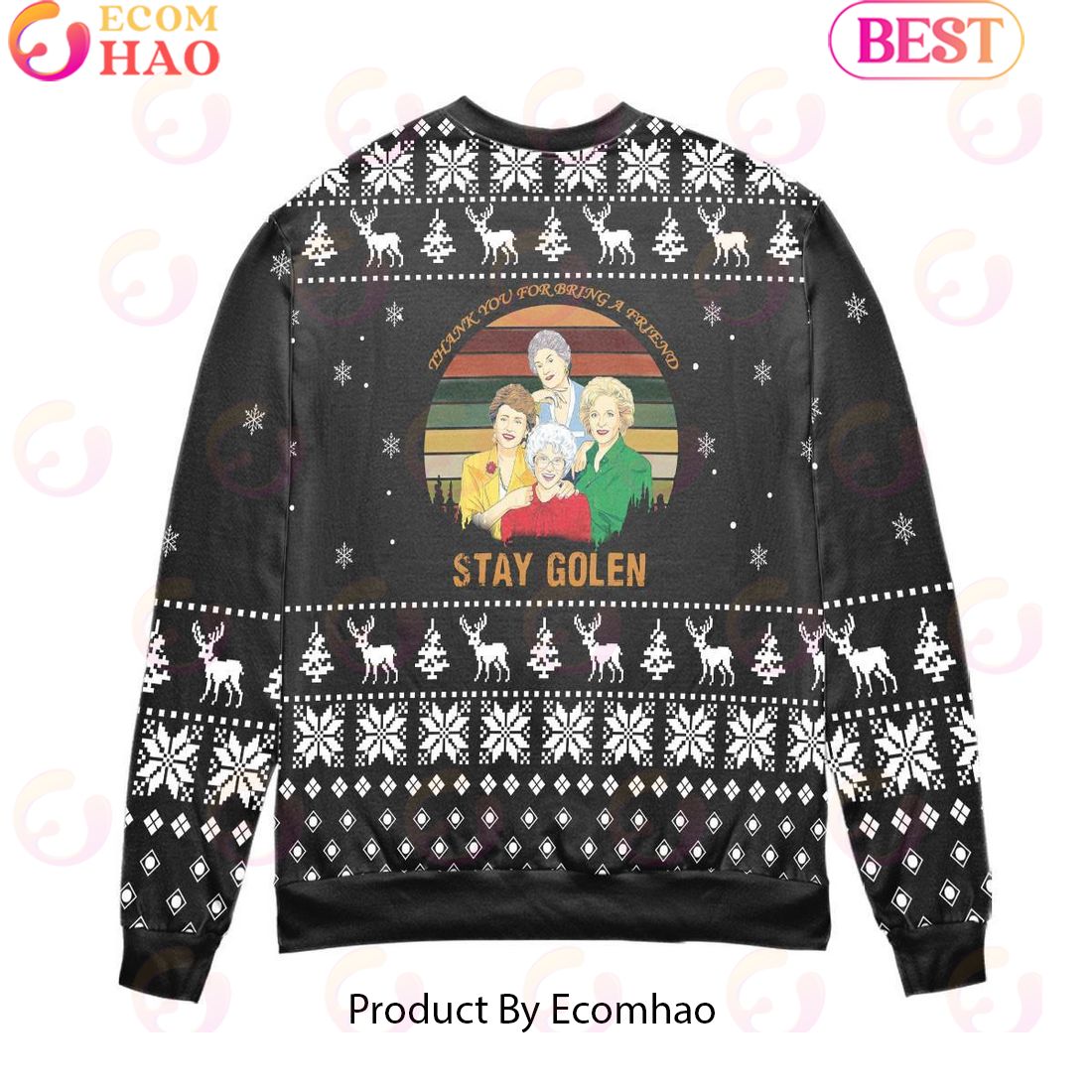 The Golden Girls Thank You for Being A Friend Snowflake Pattern Ugly Christmas Sweater – All Over Print 3D Sweater – Black