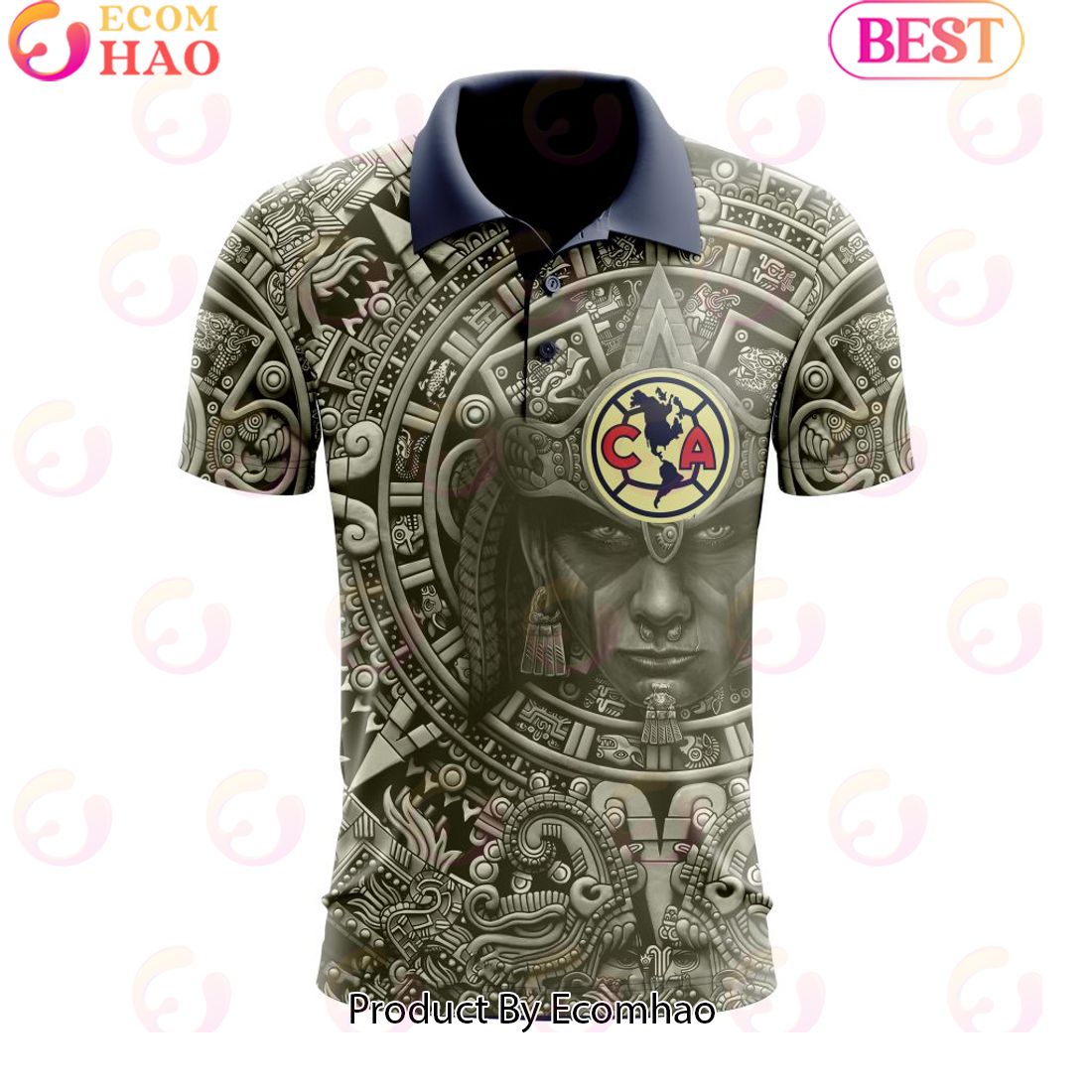 LIGA MX Club America Special Aztec Warrior Design Polo Shirt