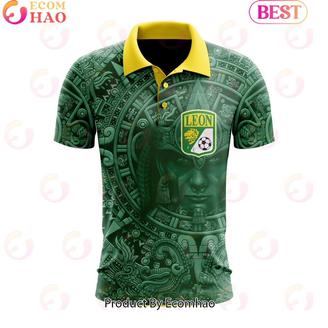 LIGA MX Club Leon Special Aztec Warrior Design Polo Shirt