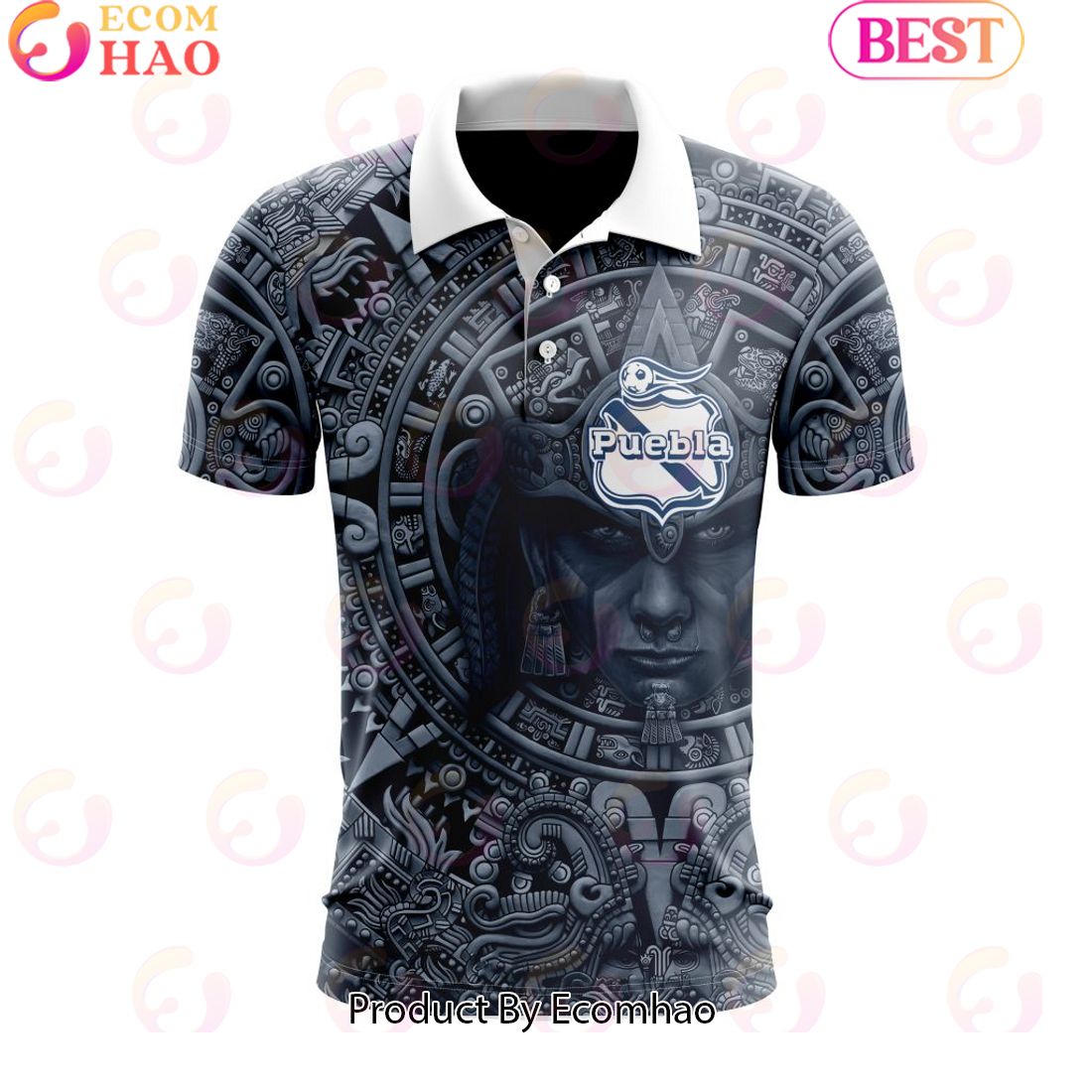 LIGA MX Club Puebla Special Aztec Warrior Design Polo Shirt