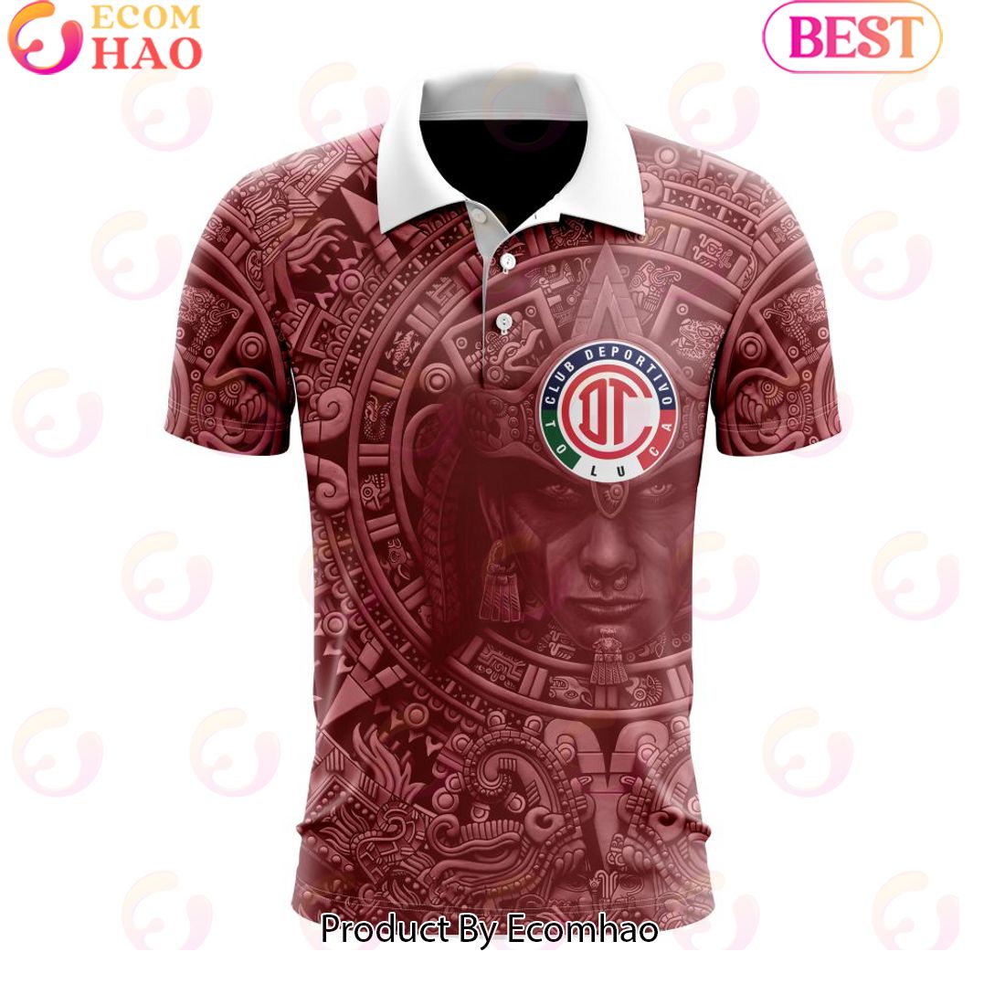 LIGA MX Deportivo Toluca Special Aztec Warrior Design Polo Shirt