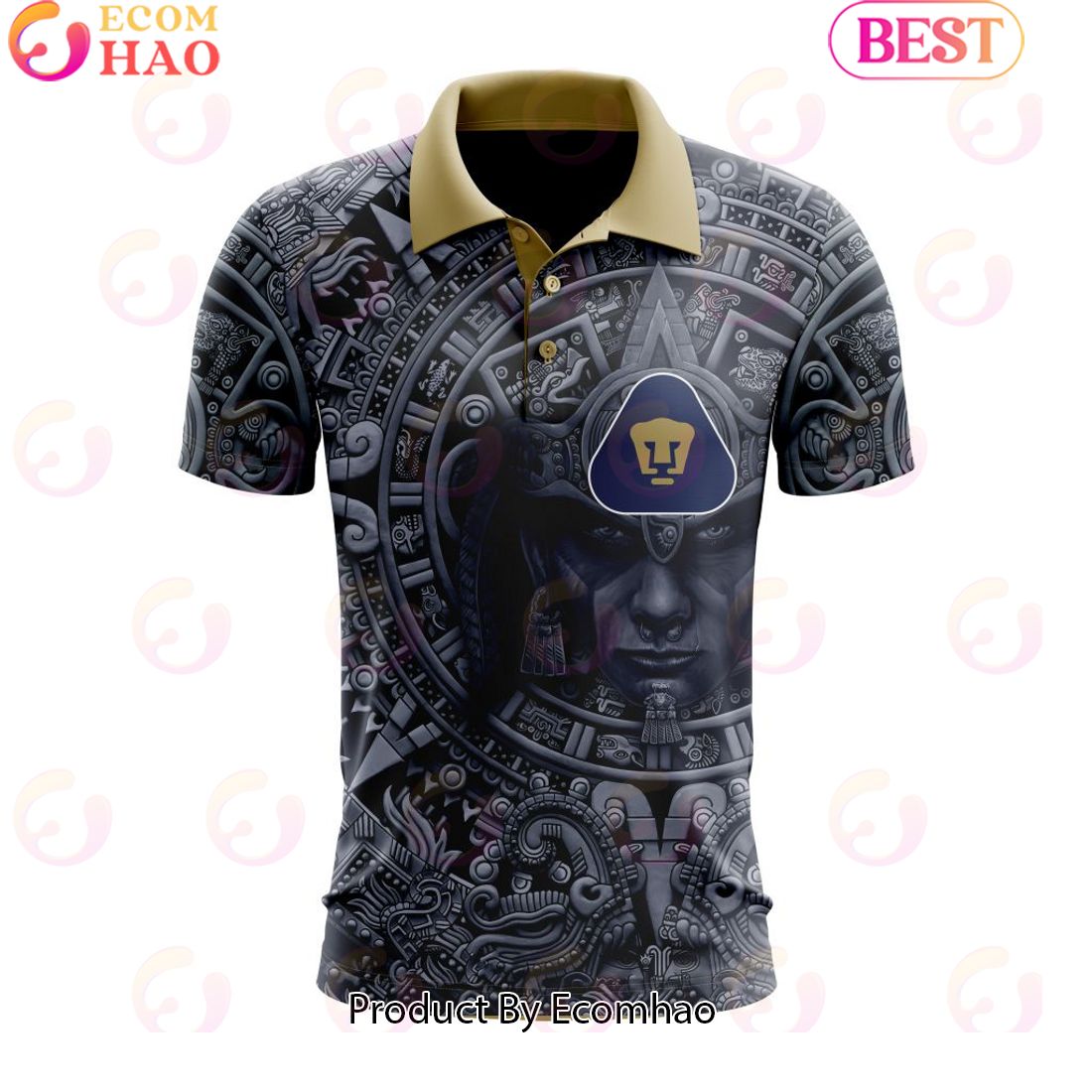 LIGA MX Pumas UNAM Special Aztec Warrior Design Polo Shirt