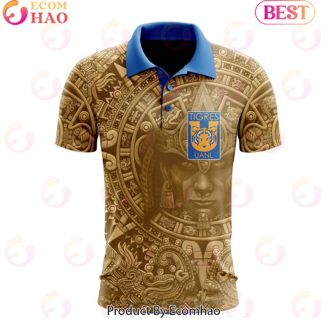 LIGA MX Tigres UANL Special Aztec Warrior Design Polo Shirt