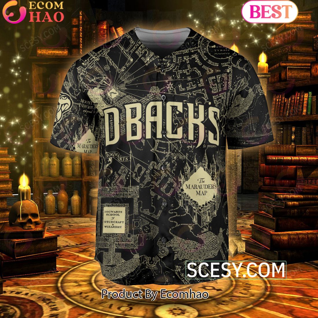 Arizona Diamondbacks Harry Potter Marauder’s Map Baseball Jersey Black