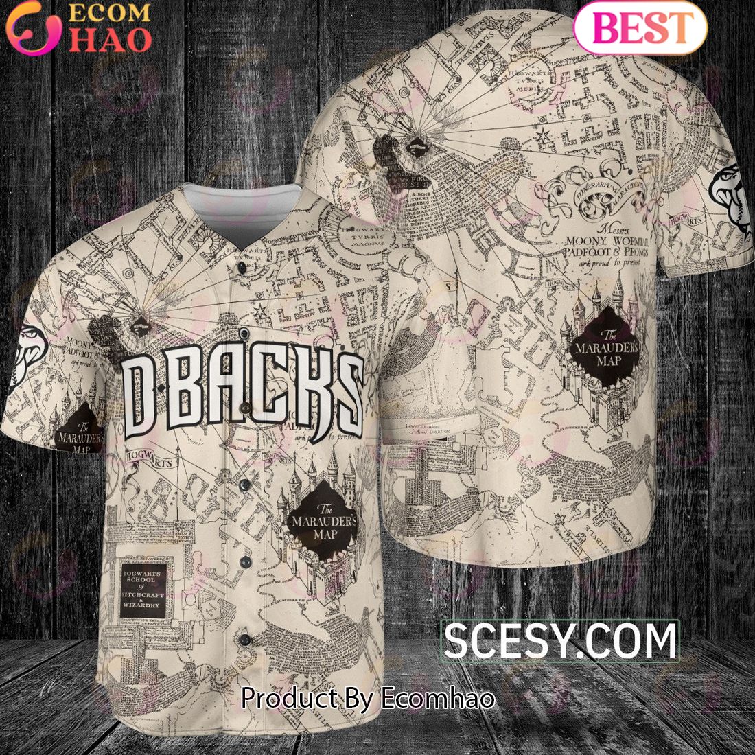 Arizona Diamondbacks Harry Potter Marauder’s Map Baseball Jersey White