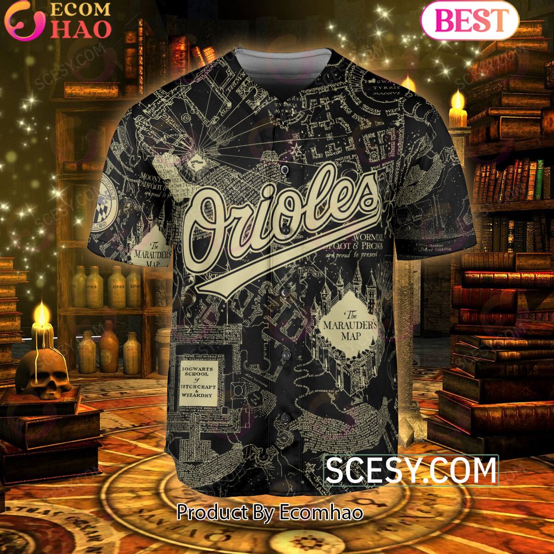 Baltimore Orioles Harry Potter Marauder’s Map Baseball Jersey Black