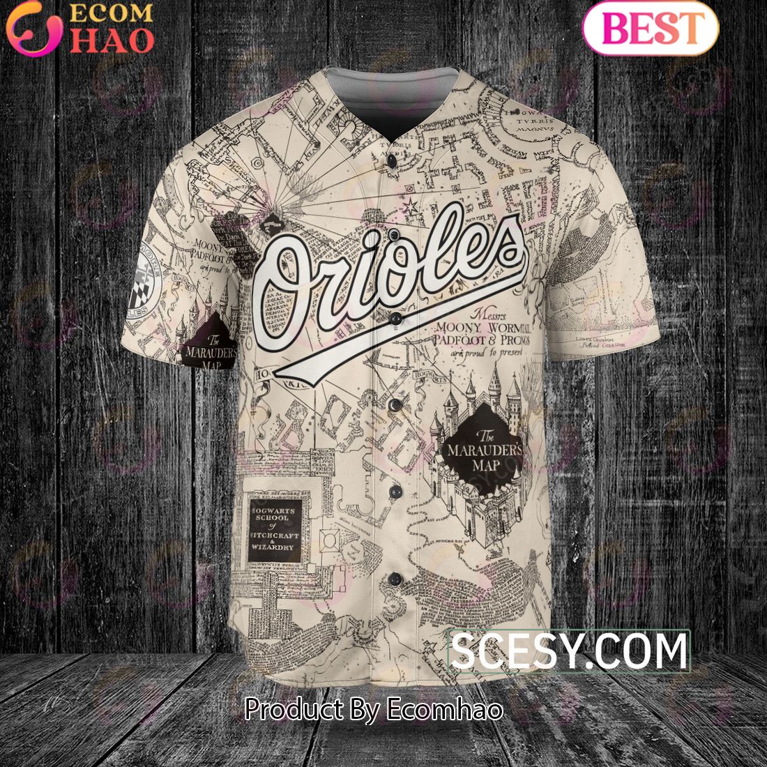 Baltimore Orioles HP Marauder's Map Baseball Jersey – White - Scesy