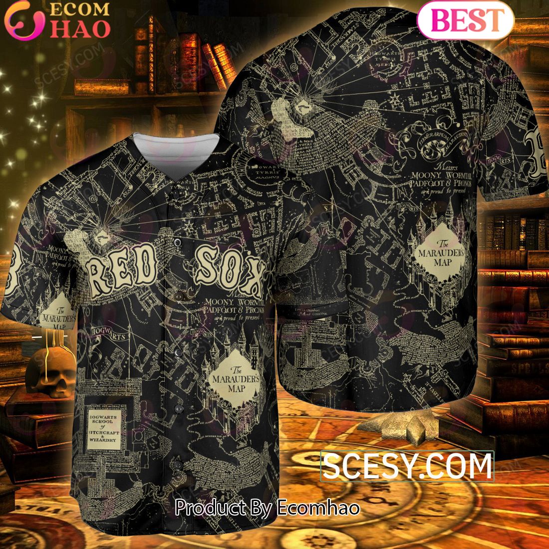 Boston Red Sox Harry Potter Marauder’s Map Baseball Jersey Black