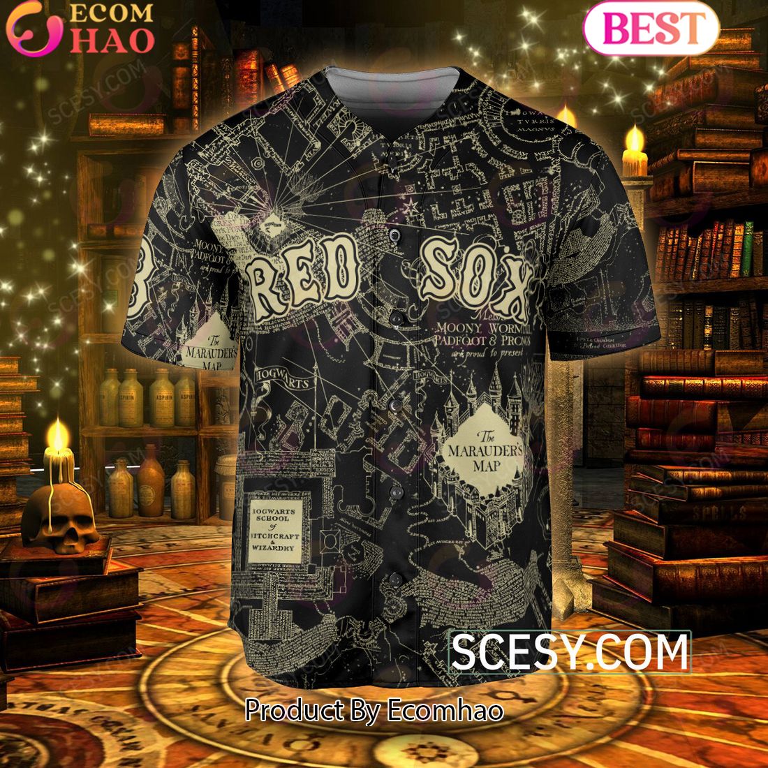 Boston Red Sox Harry Potter Marauder’s Map Baseball Jersey Black