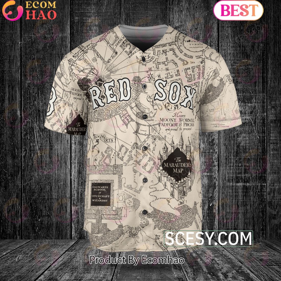 Boston Red Sox Harry Potter Marauder’s Map Baseball Jersey White