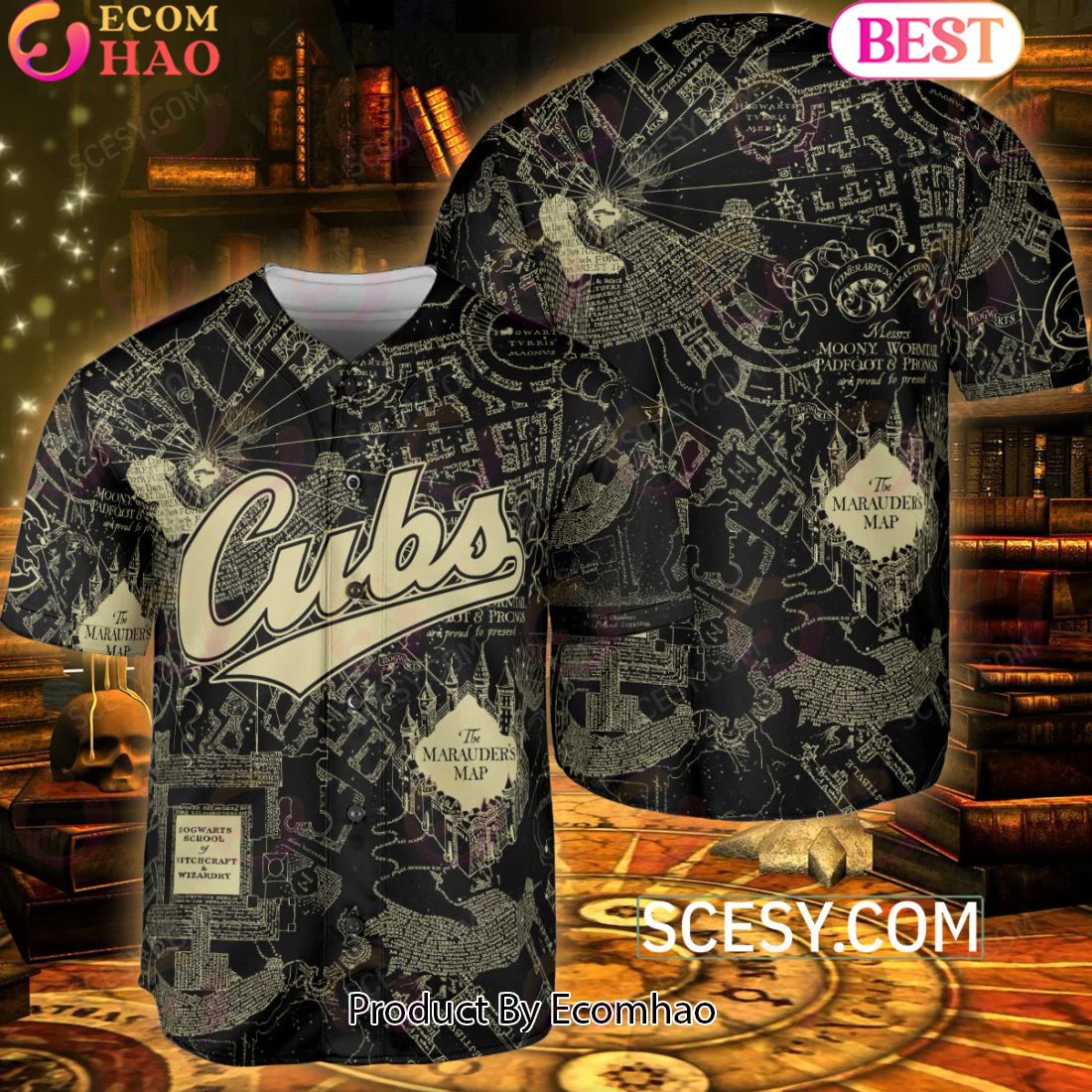 Chicago Cubs Harry Potter Marauder’s Map Baseball Jersey Black