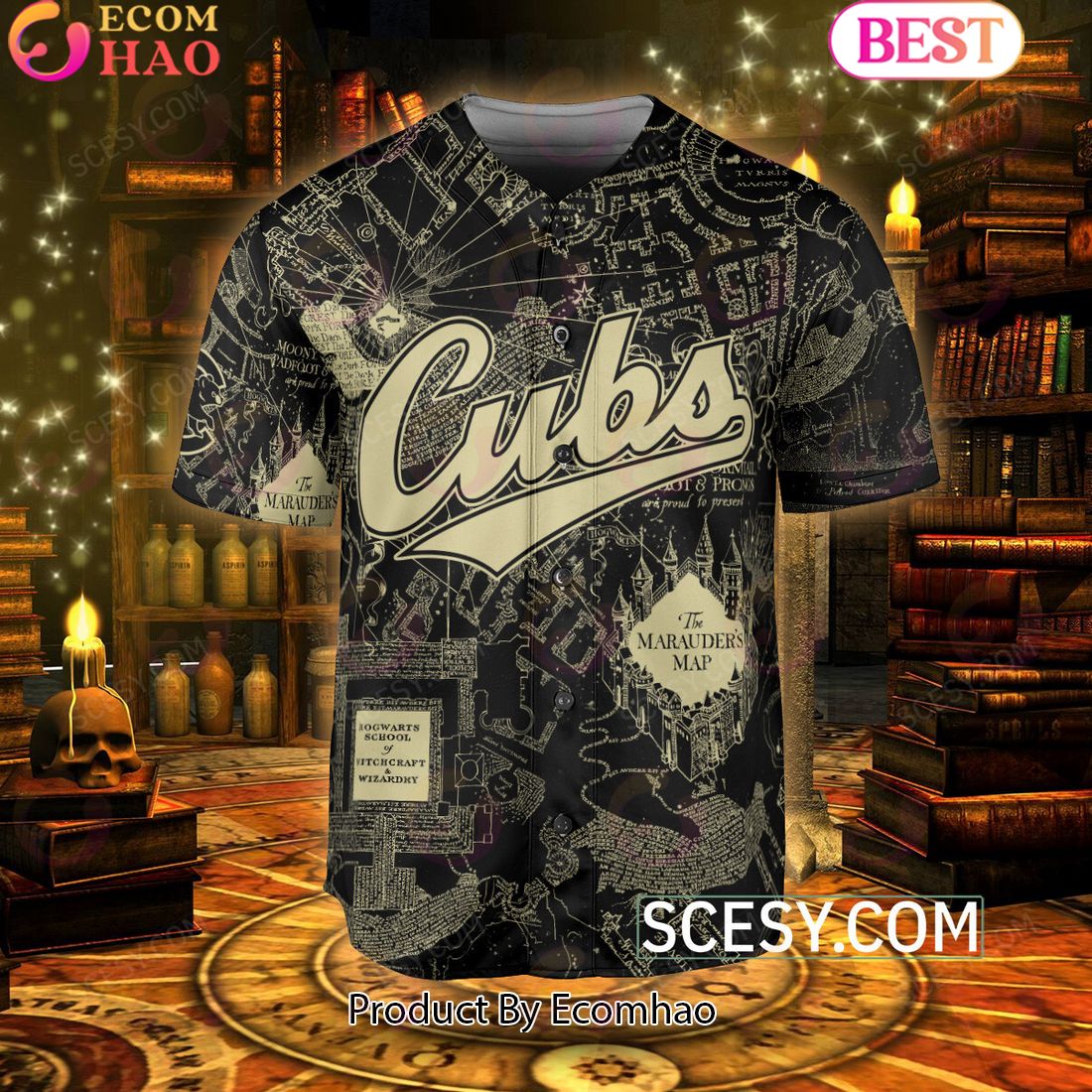 Chicago Cubs Harry Potter Marauder’s Map Baseball Jersey Black