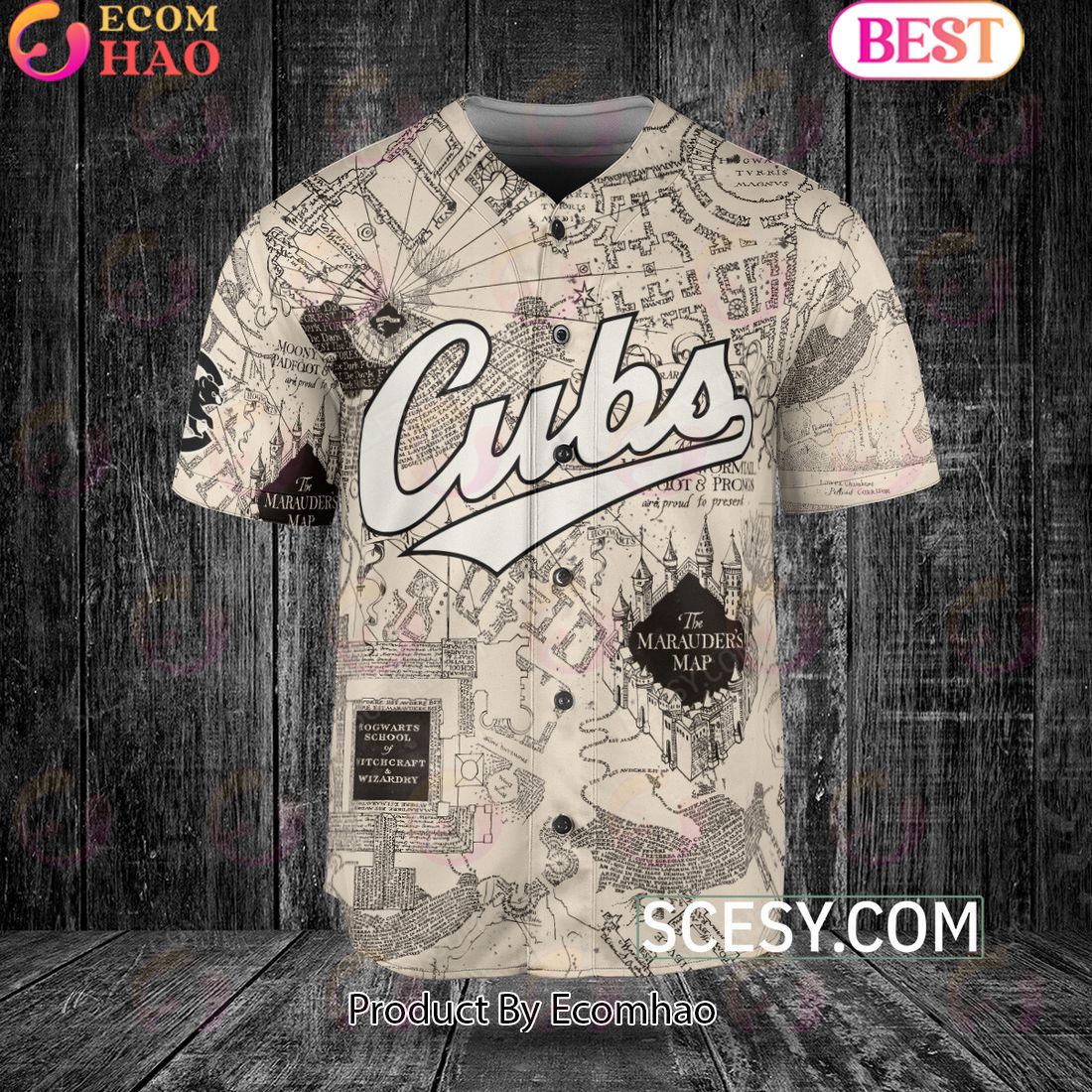 Chicago Cubs Harry Potter Marauder’s Map Baseball Jersey White