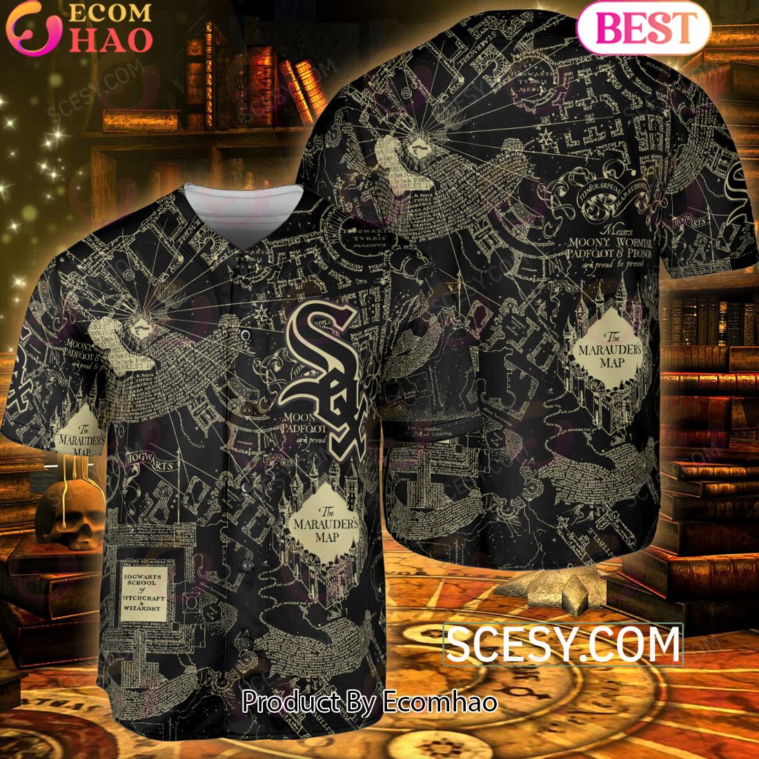 Chicago White Sox Harry Potter Marauder’s Map Baseball Jersey Black