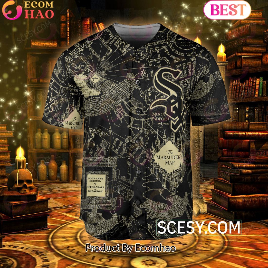 Chicago White Sox Harry Potter Marauder’s Map Baseball Jersey Black