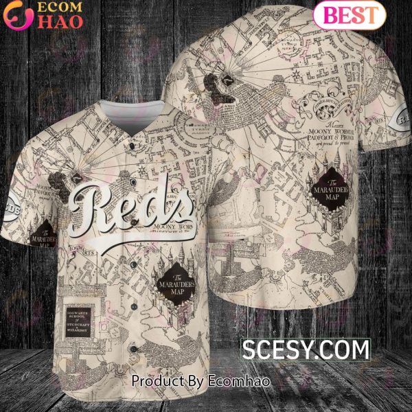 Cincinnati Reds Harry Potter Marauder’s Map Baseball Jersey White