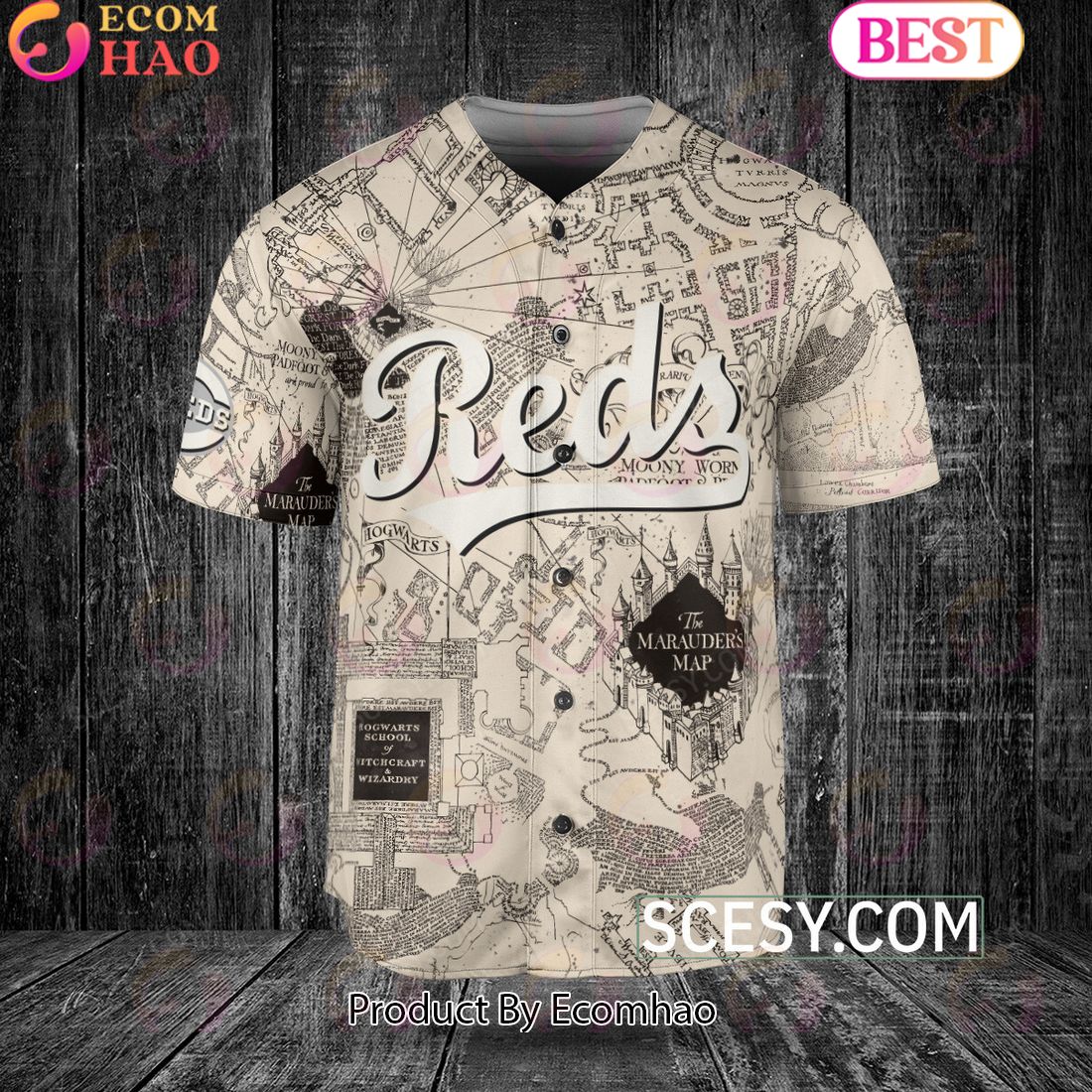 Cincinnati Reds Harry Potter Marauder’s Map Baseball Jersey White