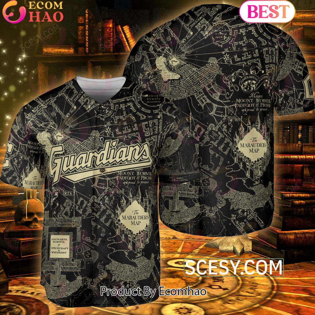 Cleveland Guardians Harry Potter Marauder’s Map Baseball Jersey Black