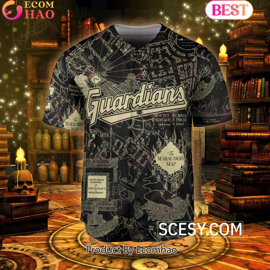 Cleveland Guardians Harry Potter Marauder’s Map Baseball Jersey Black