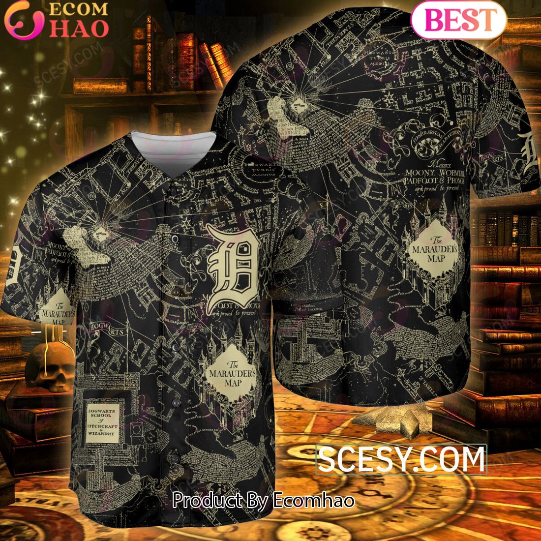 Detroit Tigers Harry Potter Marauder’s Map Baseball Jersey Black