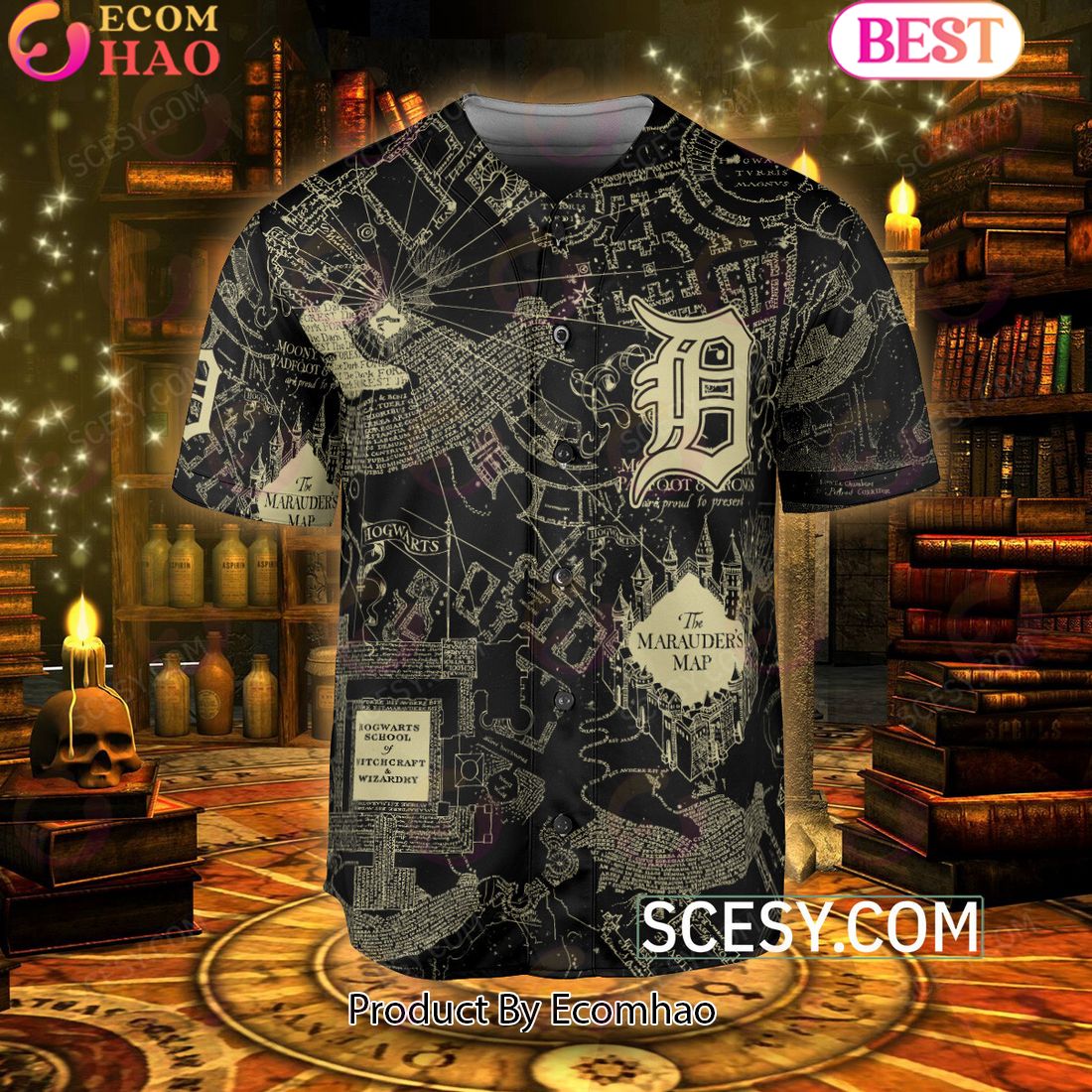 Detroit Tigers Harry Potter Marauder’s Map Baseball Jersey Black