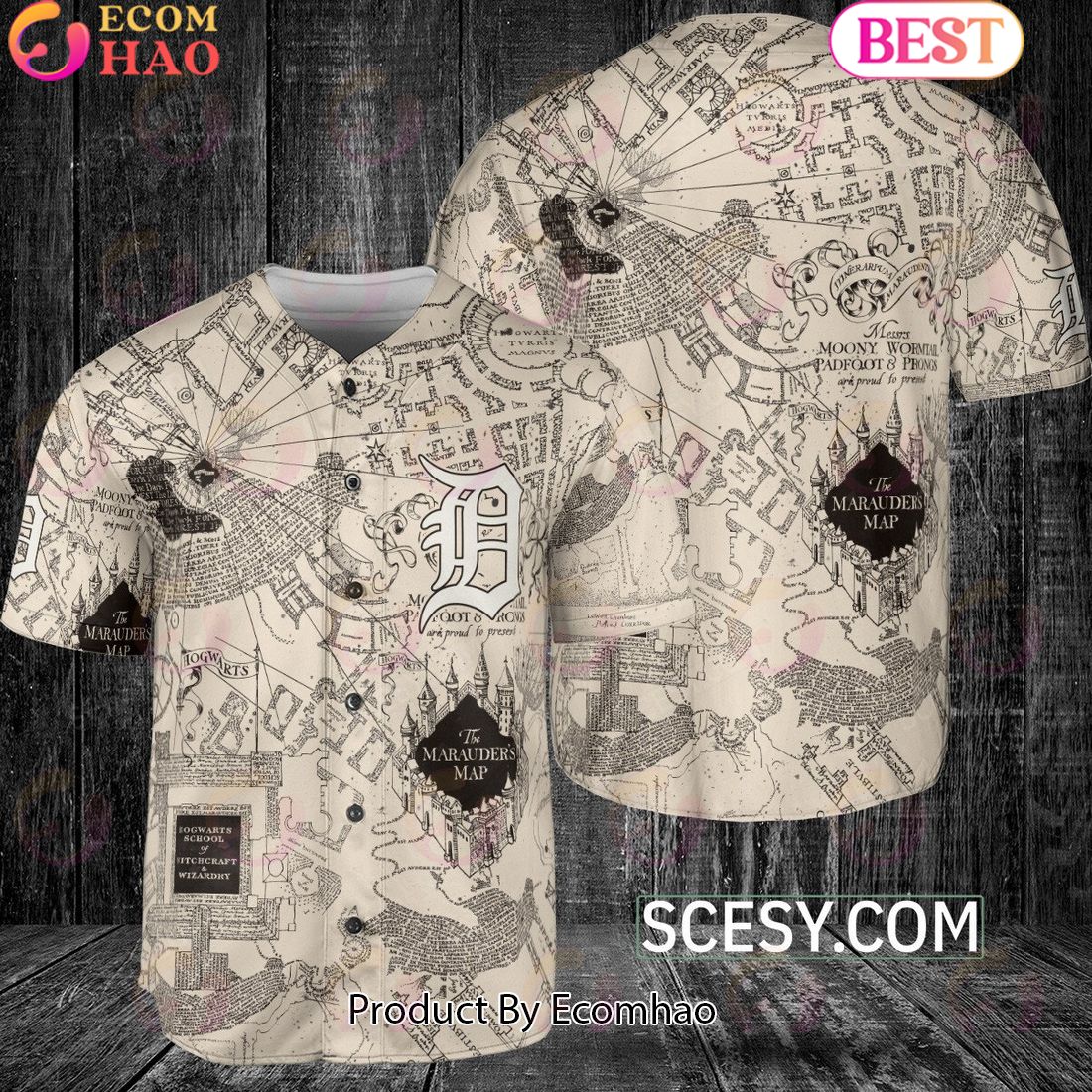 Detroit Tigers Harry Potter Marauder’s Map Baseball Jersey White