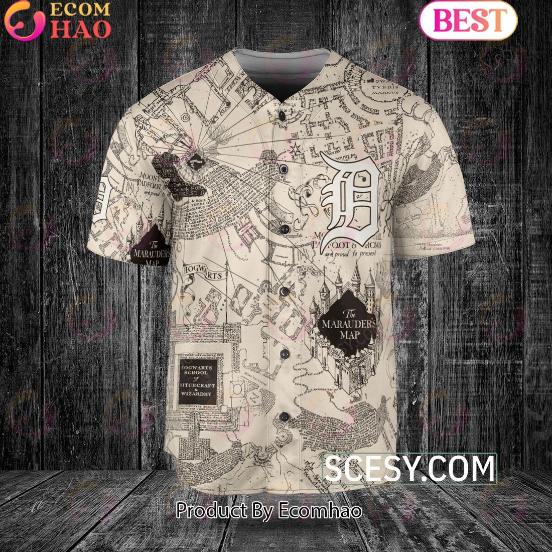 Detroit Tigers Harry Potter Marauder’s Map Baseball Jersey White