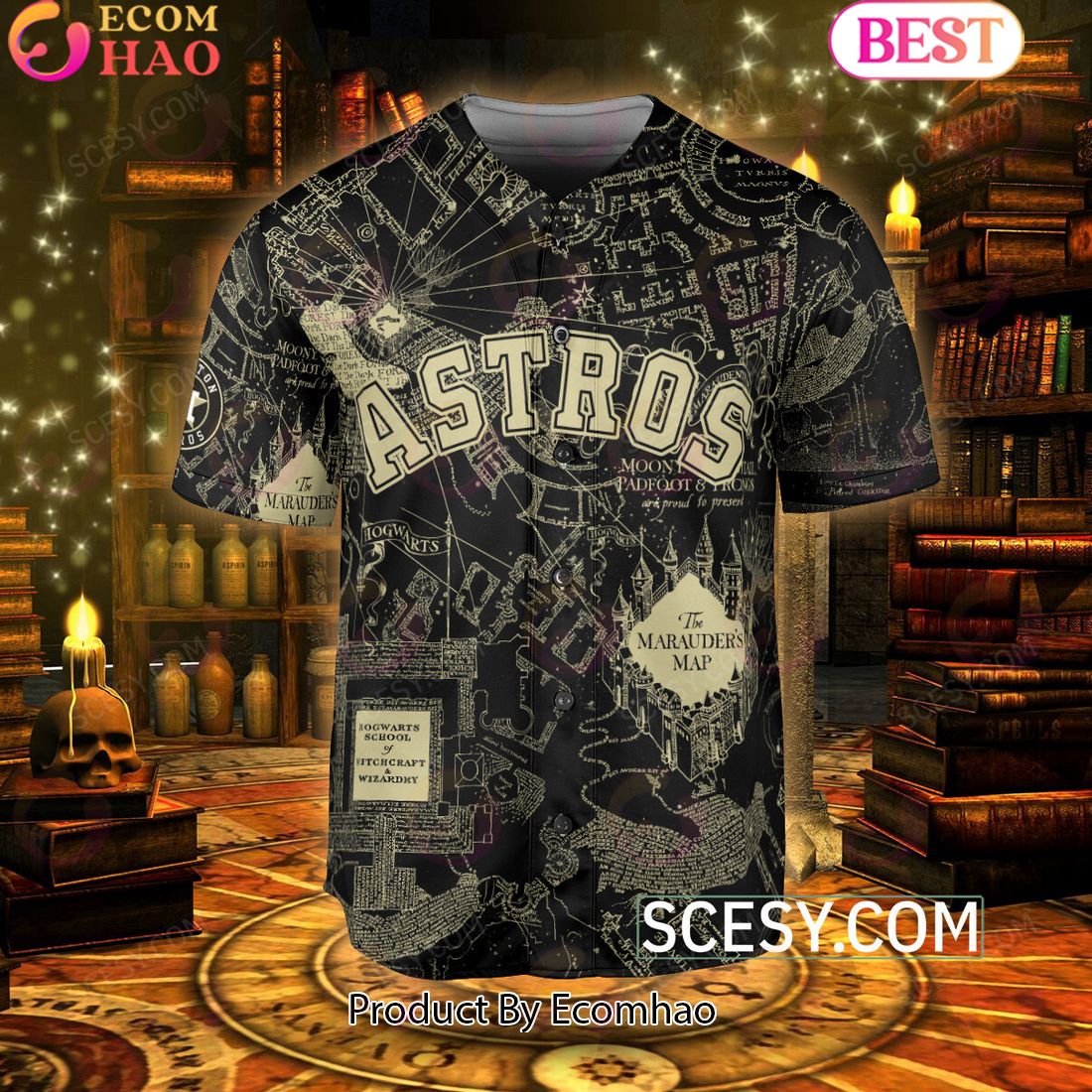 Houston Astros Harry Potter Marauder’s Map Baseball Jersey Black