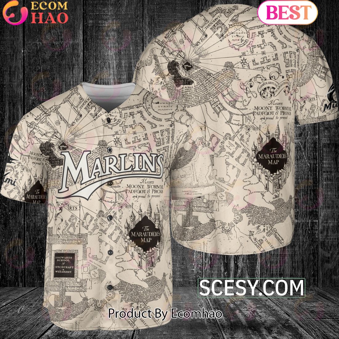 Miami Marlins Harry Potter Marauder’s Map Baseball Jersey White