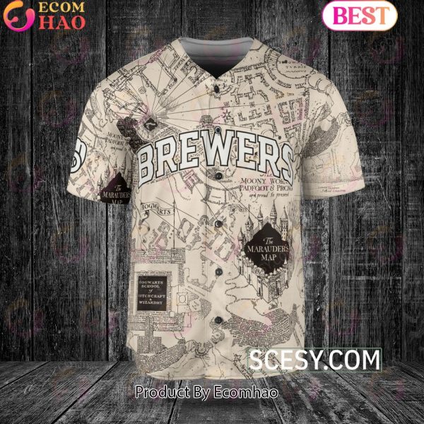 Milwaukee Brewers Harry Potter Marauder’s Map Baseball Jersey White