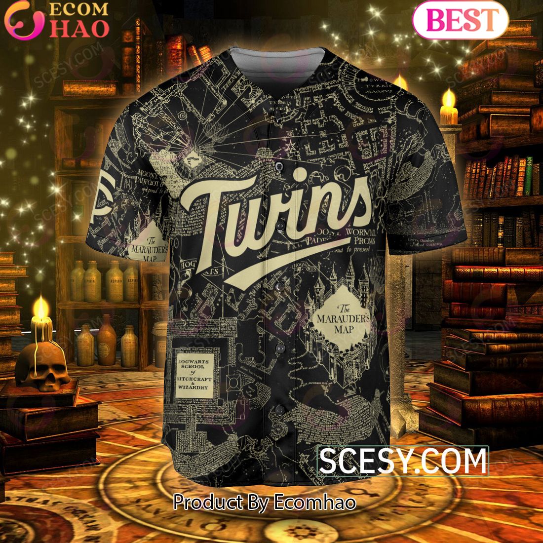 Minnesota Twins Harry Potter Marauder’s Map Baseball Jersey Black