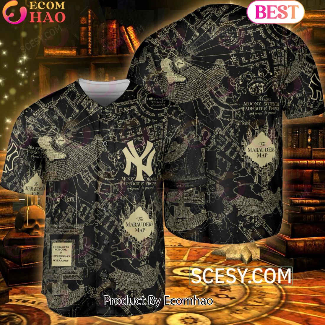 New York Yankees Harry Potter Marauder’s Map Baseball Jersey Black