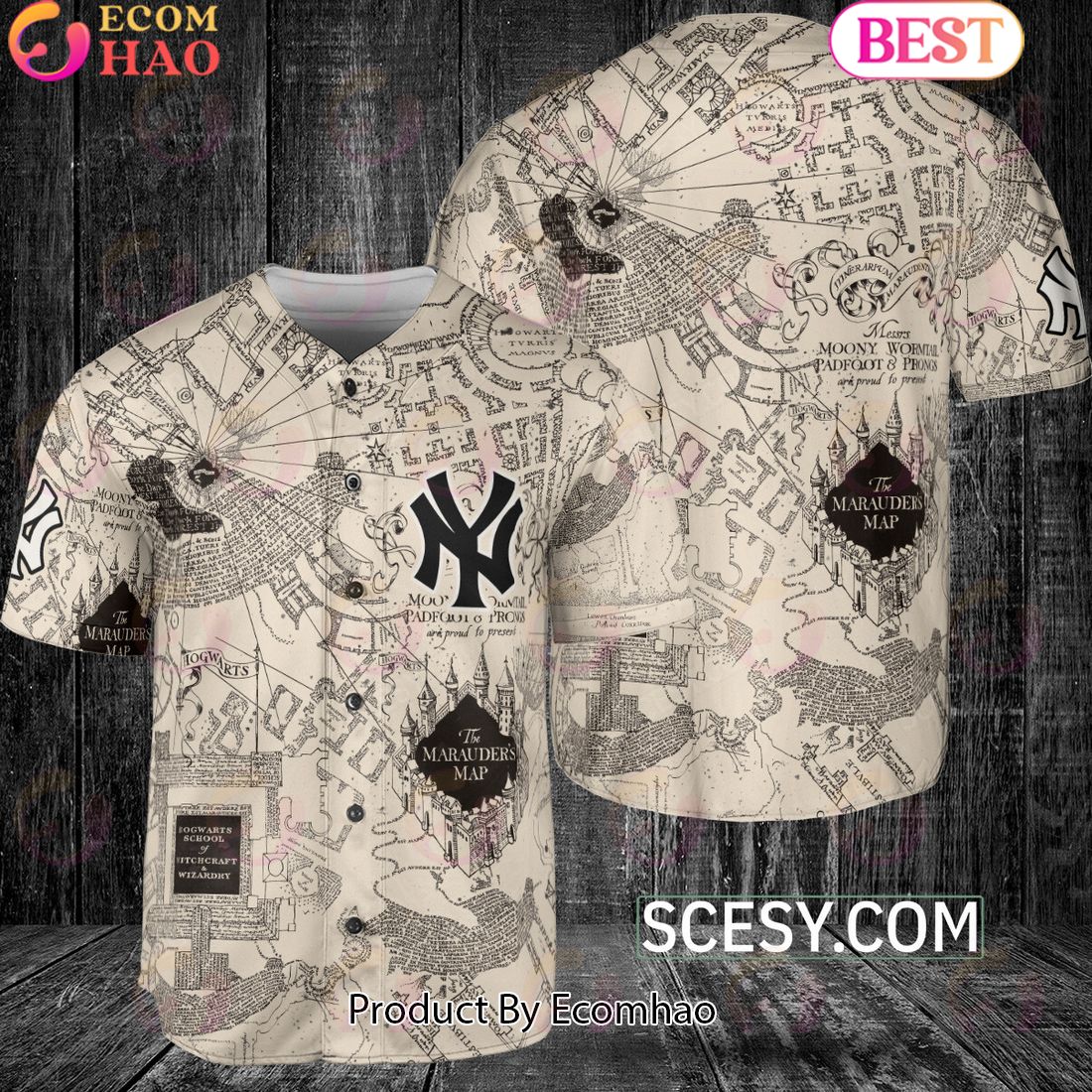 New York Yankees Harry Potter Marauder’s Map Baseball Jersey White