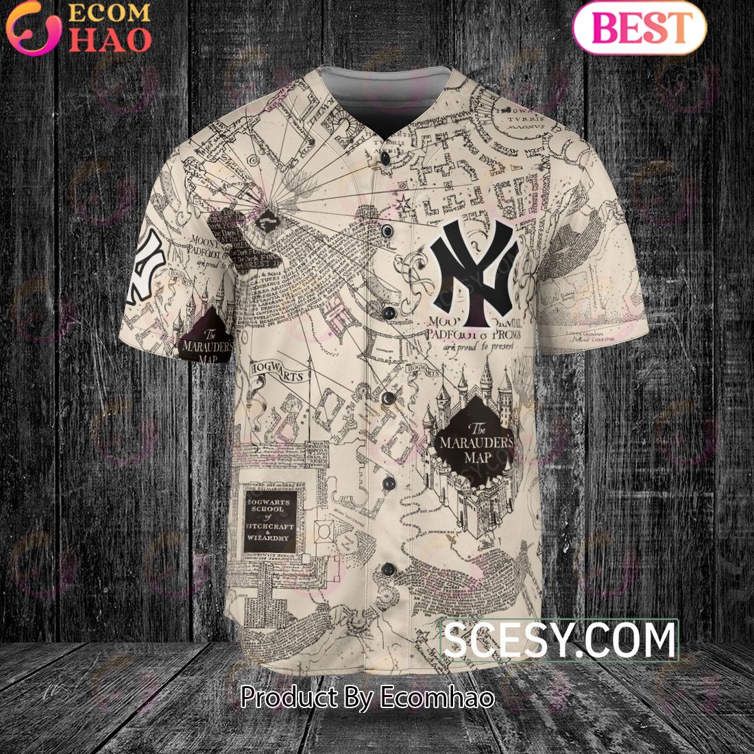 New York Yankees Harry Potter Marauder’s Map Baseball Jersey White