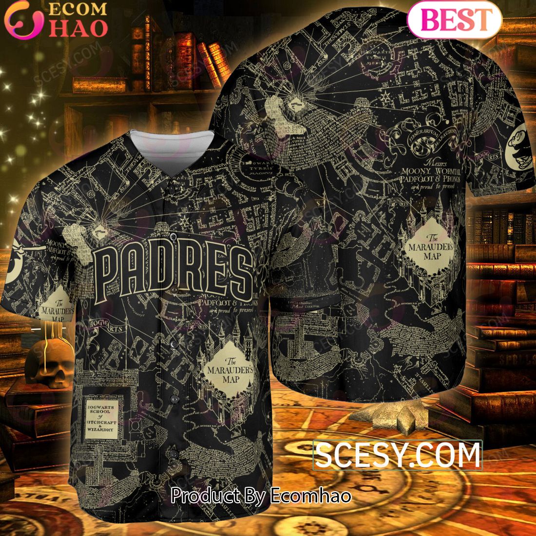 San Diego Padres Harry Potter Marauder’s Map Baseball Jersey Black