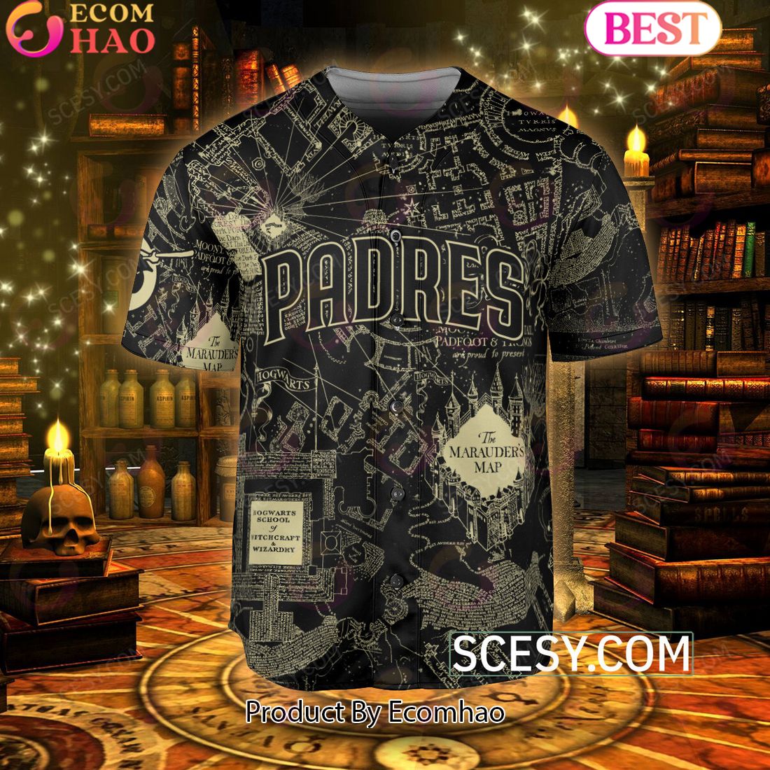 San Diego Padres Harry Potter Marauder’s Map Baseball Jersey Black