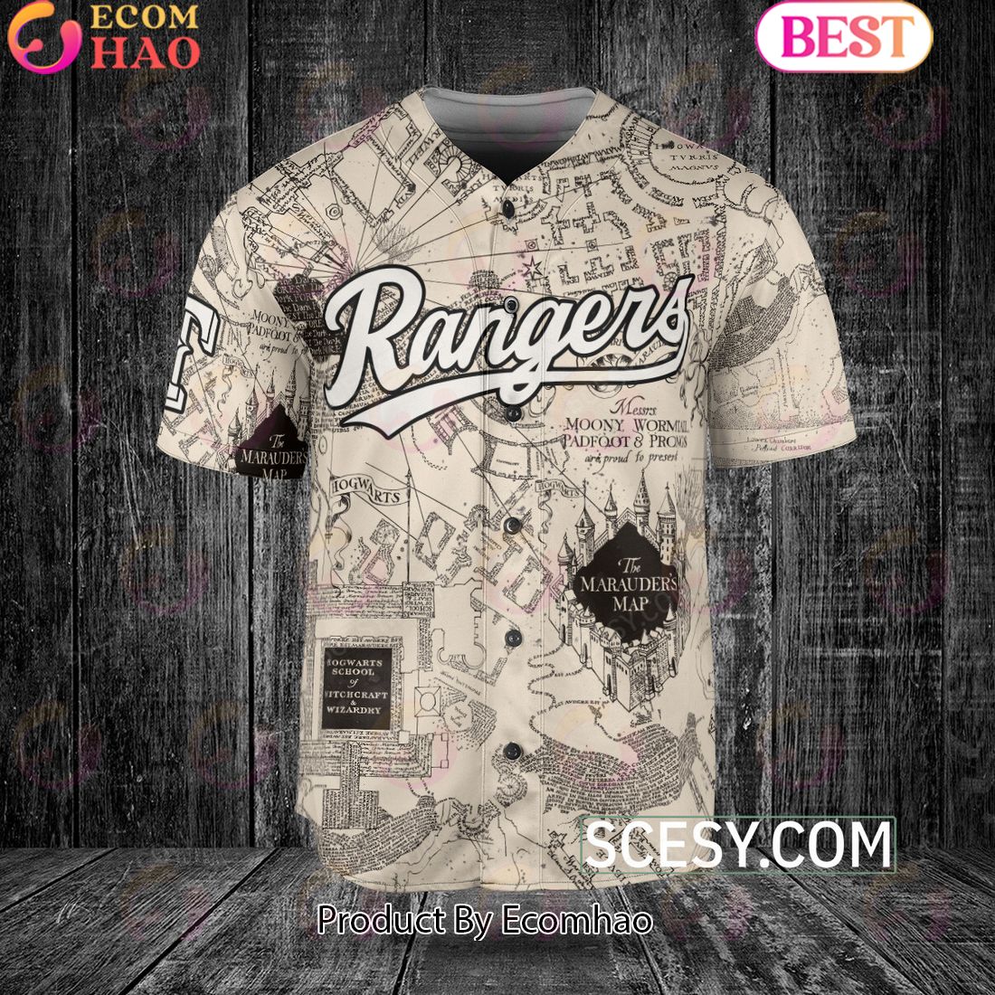 Texas Rangers Harry Potter Marauder’s Map Baseball Jersey White