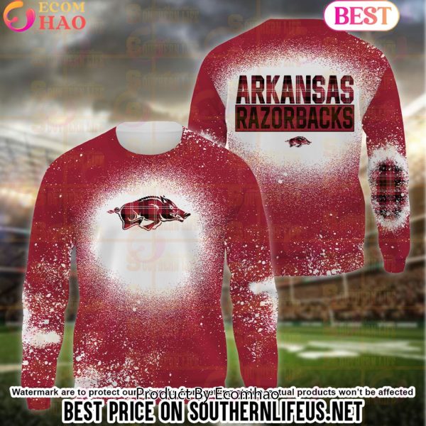 NCAA Arkansas Razorbacks Football Plaid Bleached 3D Hoodie