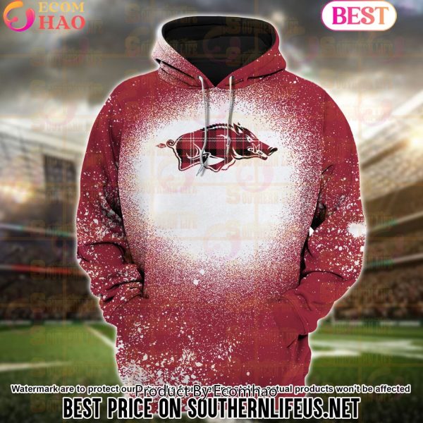 NCAA Arkansas Razorbacks Football Plaid Bleached 3D Hoodie
