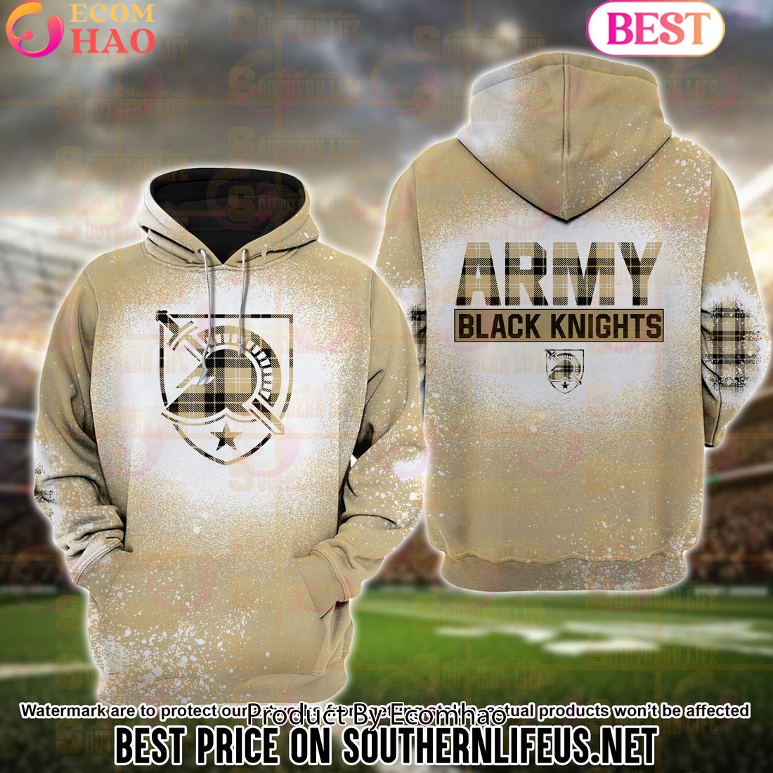 NCAA Army Black Knights Football Plaid Bleached 3D Hoodie