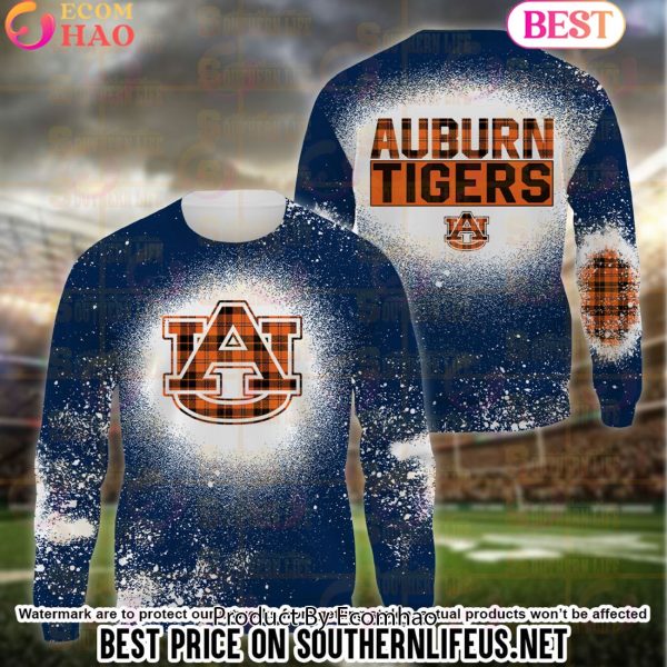 NCAA Auburn Tigers Football Plaid Bleached 3D Hoodie