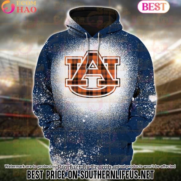 NCAA Auburn Tigers Football Plaid Bleached 3D Hoodie