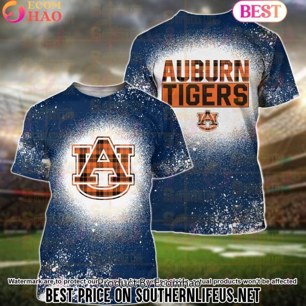 NCAA Auburn Tigers Football Plaid Bleached 3D Hoodie