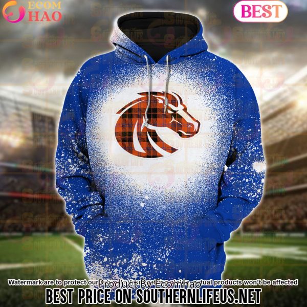 NCAA Boise State Broncos Football Plaid Bleached 3D Hoodie