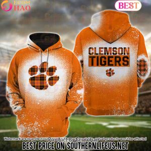 NCAA Clemson Tigers Football Plaid Bleached 3D Hoodie