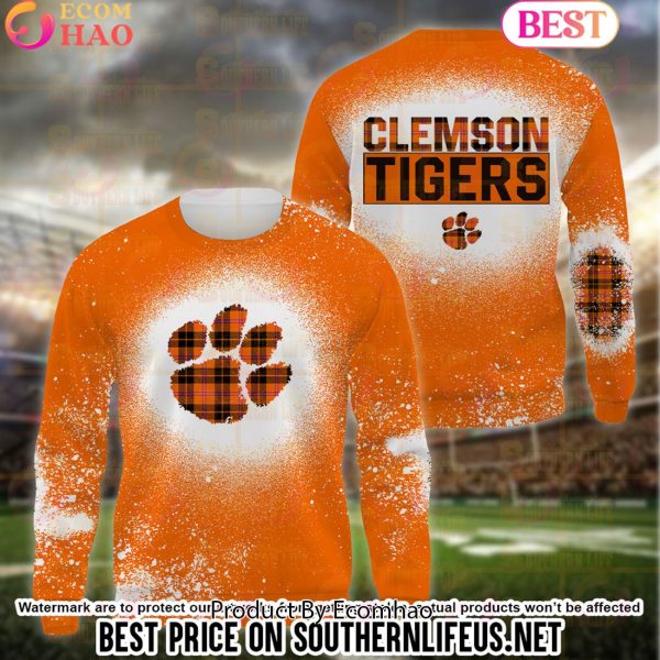 NCAA Clemson Tigers Football Plaid Bleached 3D Hoodie