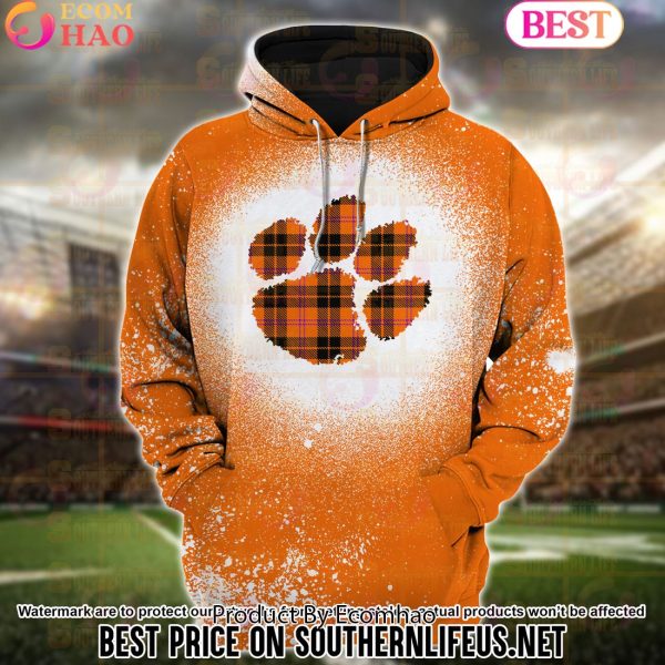 NCAA Clemson Tigers Football Plaid Bleached 3D Hoodie